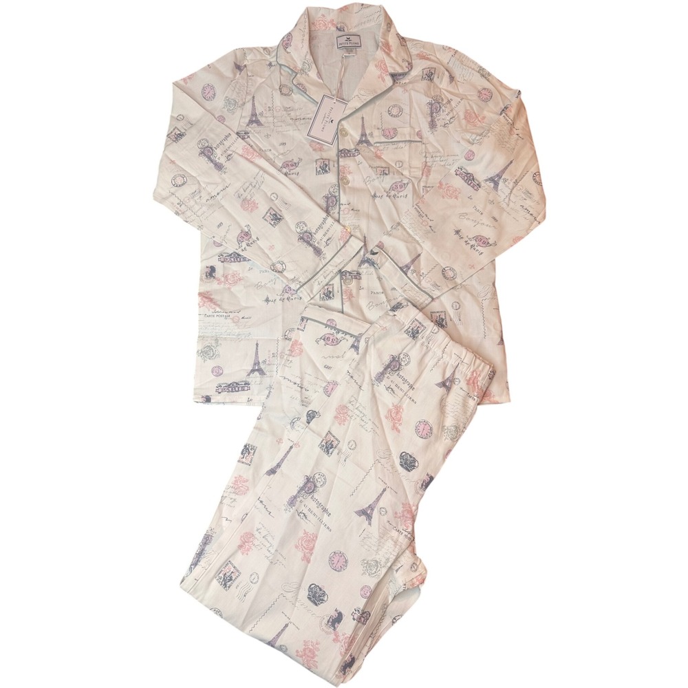 Petite Plume Paris Girls Musings Pajamas Set Cream Pink Blue Size 14 SPJPM114